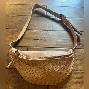 Cut & Paste Woven Tan Leather Crossbody Bag